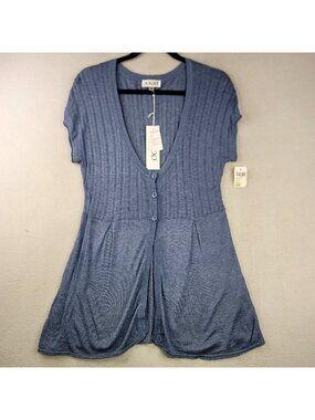 Nado Pleated Swing Cardigan XL Blue Ribbed Knit Y2k Romantic Coquette Feminine